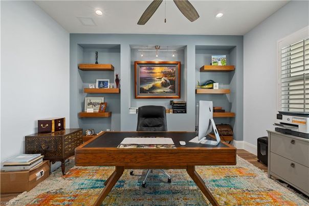 Home Office, Interior, Recessed Lighting, Wood Texture Flooring