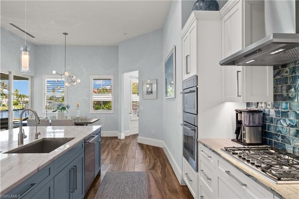 Interior, Kitchen, Pendant Lights, Stainless Steel Appliances, Wood Texture Flooring