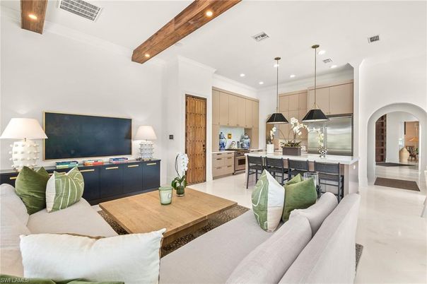 Interior, Kitchen, Living room, Pendant Lights, Recessed Lighting, Stainless Steel Appliances, Wooden Beams