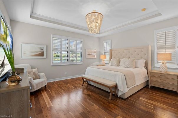 Bedroom, Chandelier, Interior, Wood Texture Flooring