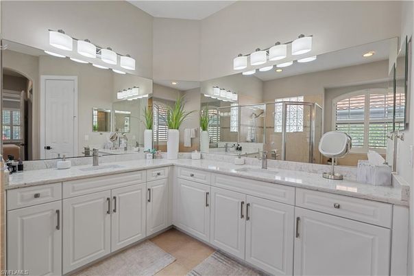 Bathroom, Dual Sink Vanities, Glass Shower, Interior, Recessed Lighting