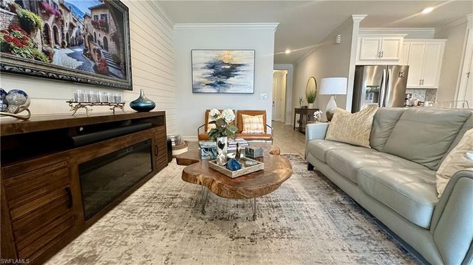 Fireplace, Interior, Living room, Recessed Lighting, Stainless Steel Appliances
