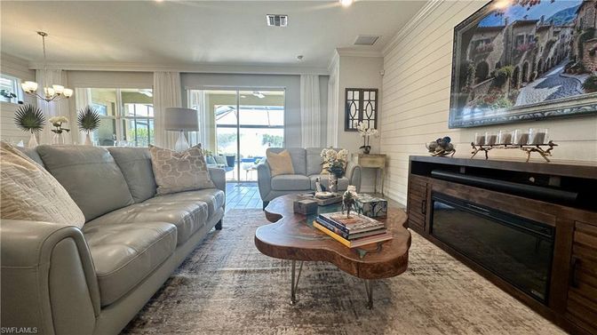 Chandelier, Fireplace, Interior, Living room