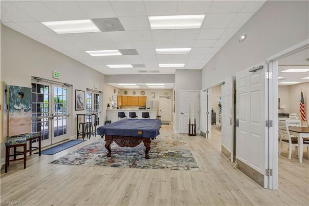 Billiard Table, Game Room, Interior, Recessed Lighting, Wood Texture Flooring