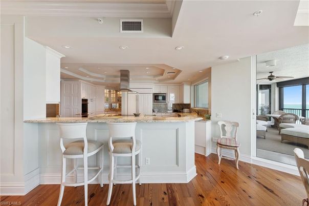 Interior, Kitchen, Living room, Recessed Lighting, Stainless Steel Appliances, Wood Texture Flooring
