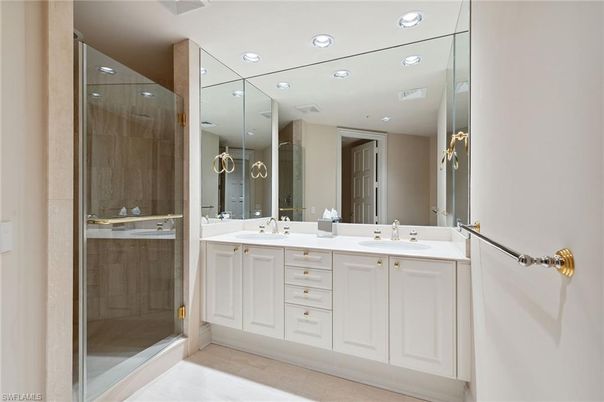 Bathroom, Dual Sink Vanities, Glass Shower, Interior, Recessed Lighting