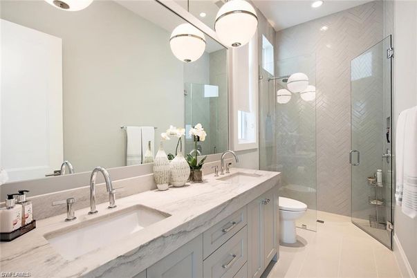 Bathroom, Dual Sink Vanities, Glass Shower, Interior, Recessed Lighting