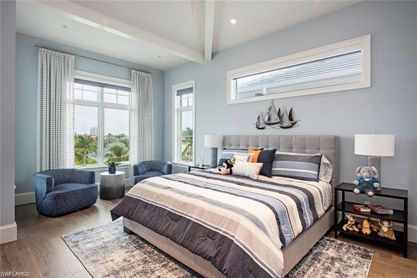 Bedroom, Interior, Recessed Lighting, Wood Texture Flooring