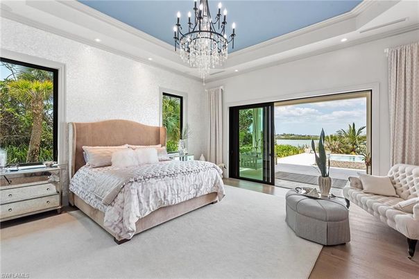 Bedroom, Chandelier, Interior, Recessed Lighting, Wood Texture Flooring