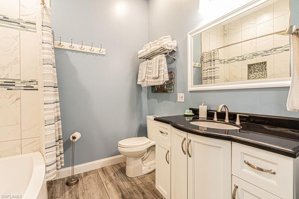 Bathroom, Interior, Marble Walls, Wood Texture Flooring