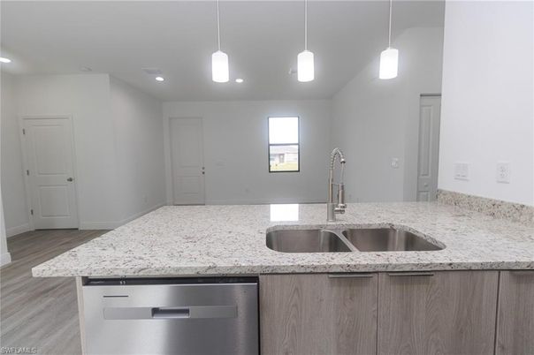 Interior, Kitchen, Pendant Lights, Recessed Lighting, Wood Texture Flooring