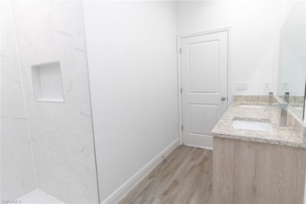 Bathroom, Interior, Marble Walls, Wood Texture Flooring