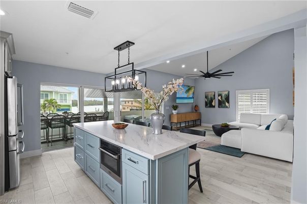Dining room, Interior, Kitchen, Living room, Pendant Lights, Recessed Lighting, Wood Texture Flooring