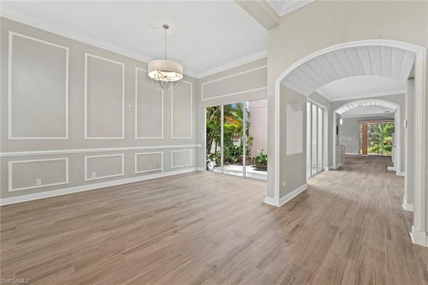 Empty room, Interior, Pendant Lights, Wood Texture Flooring