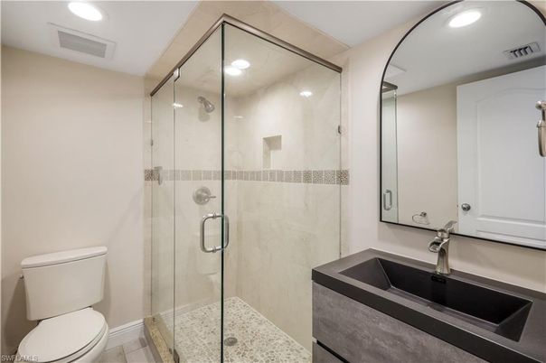 Bathroom, Glass Shower, Interior, Recessed Lighting