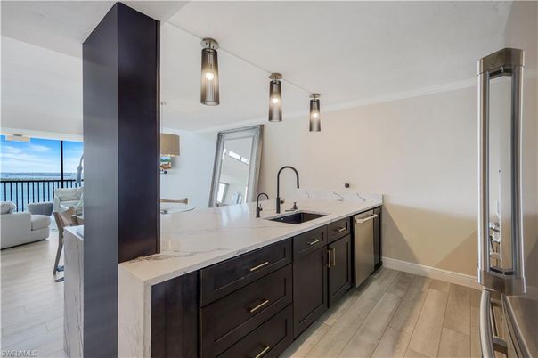 Interior, Kitchen, Living room, Stainless Steel Appliances, Wood Texture Flooring