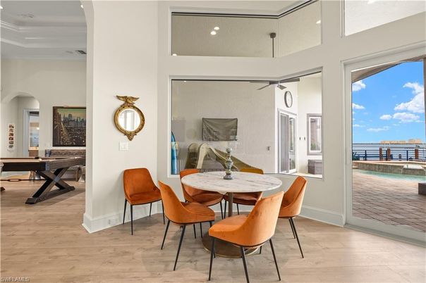 Dining room, Game Room, Interior, Recessed Lighting, Wood Texture Flooring
