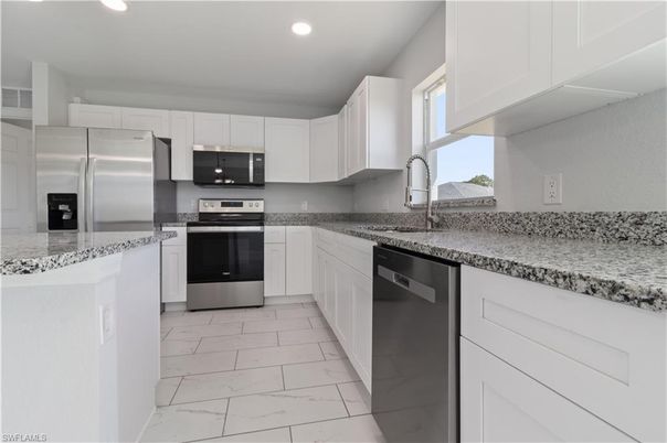 Interior, Kitchen, Marble, Recessed Lighting, Stainless Steel Appliances
