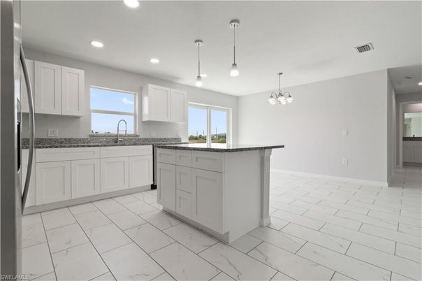 Interior, Kitchen, Marble, Pendant Lights, Recessed Lighting