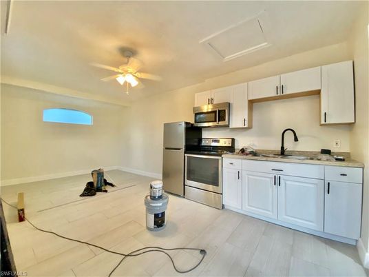 Interior, Kitchen, Stainless Steel Appliances, Wood Texture Flooring