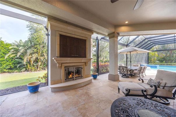 Dining room, Fireplace, Glass Ceilings, Interior, Pool, Recessed Lighting, Sun Room