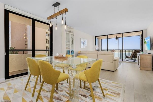 Dining room, Interior, Living room, Pendant Lights, Wood Texture Flooring