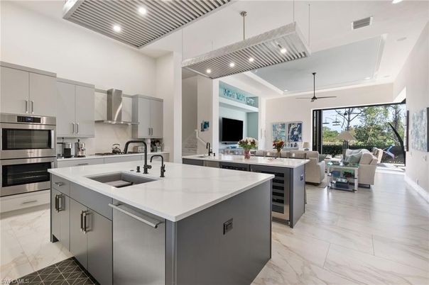 Interior, Kitchen, Living room, Marble, Recessed Lighting, Stainless Steel Appliances