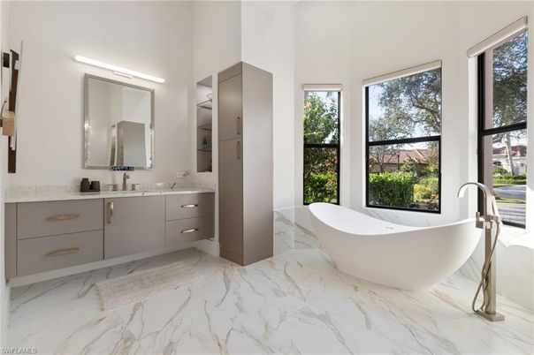 Bathroom, Dual Sink Vanities, Free Standing Baths, Interior, Marble