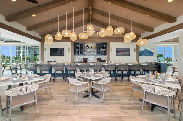 Dining room, Interior, Pendant Lights, Recessed Lighting, Wooden Beams, Wood Texture Flooring