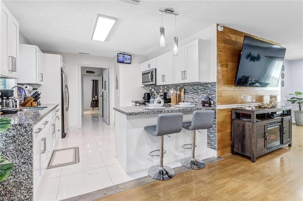Interior, Kitchen, Pendant Lights, Stainless Steel Appliances, Wood Texture Flooring