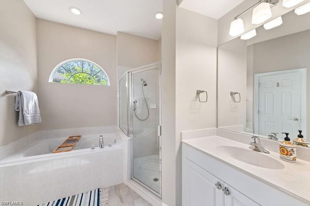 Bathroom, Dual Sink Vanities, Glass Shower, Interior, Recessed Lighting