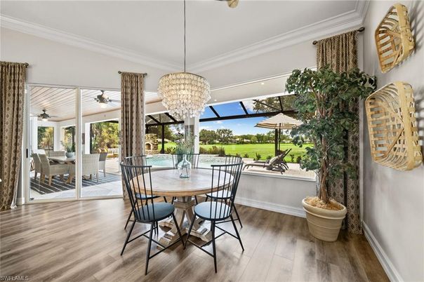Chandelier, Dining room, Interior, Wood Texture Flooring