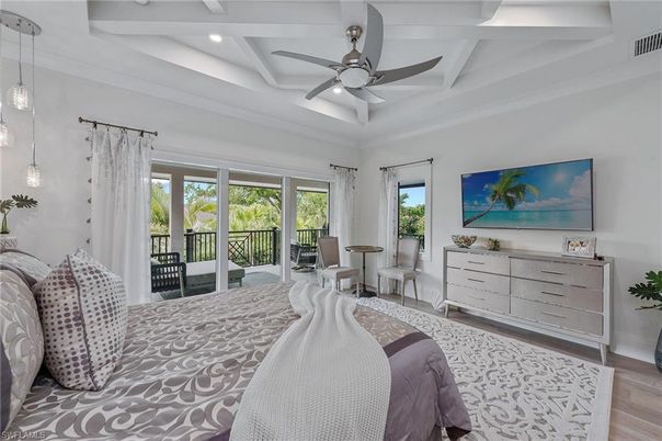 Bedroom, Interior, Pendant Lights, Recessed Lighting, Wood Texture Flooring