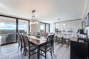 Chandelier, Dining room, Interior, Kitchen, Living room, Pendant Lights, Wood Texture Flooring