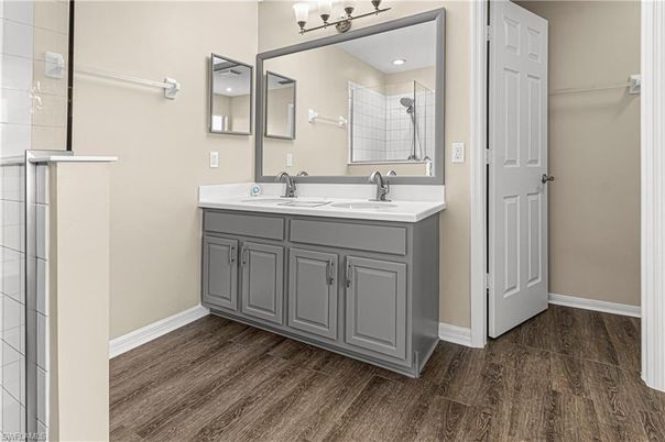 Bathroom, Dual Sink Vanities, Interior, Wood Texture Flooring