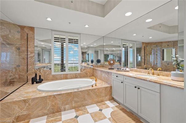 Bathroom, Dual Sink Vanities, Glass Shower, Interior, Recessed Lighting