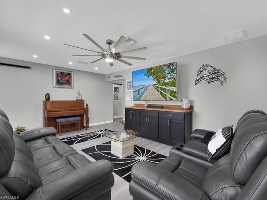 Home Theatre Room, Interior, Living room, Piano, Recessed Lighting, Wood Texture Flooring