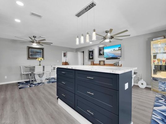 Dining room, Interior, Pendant Lights, Recessed Lighting, Wood Texture Flooring