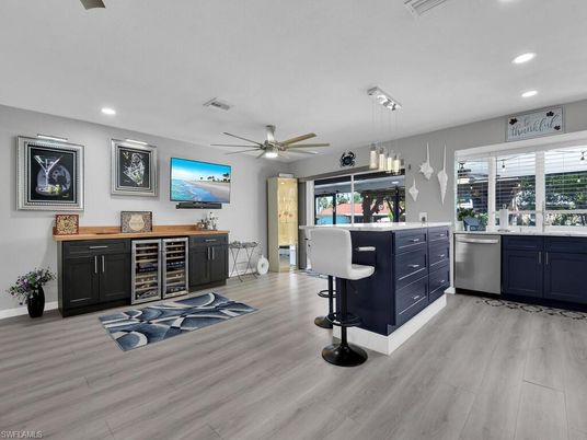 Interior, Kitchen, Pendant Lights, Recessed Lighting, Wood Texture Flooring