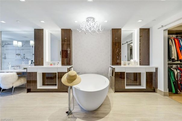 Bathroom, Chandelier, Dual Sink Vanities, Free Standing Baths, Interior, Recessed Lighting, Walk-in Closets, Wood Texture Flooring