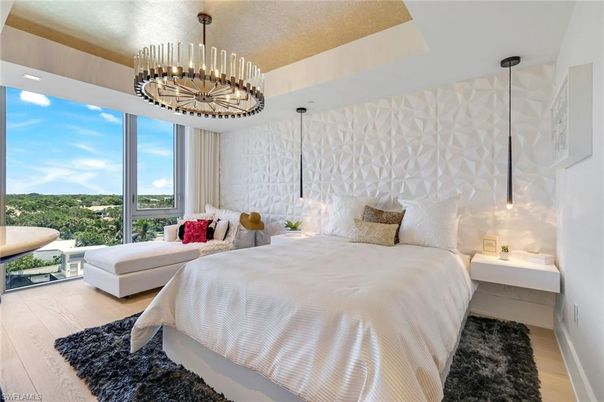 Bedroom, Interior, Pendant Lights, Wood Texture Flooring