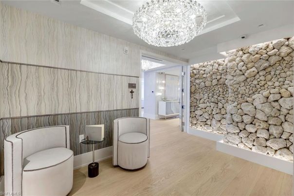 Chandelier, Interior, Stone Walls, Wood Texture Flooring