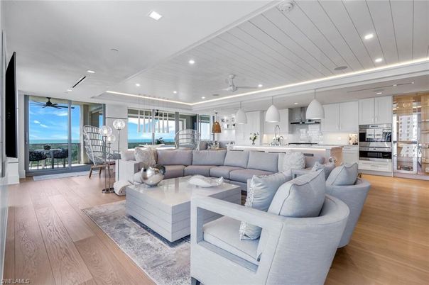 Interior, Kitchen, Living room, Pendant Lights, Recessed Lighting, Stainless Steel Appliances, Wood Texture Flooring