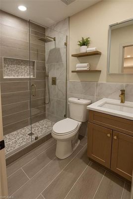 Bathroom, Glass Shower, Interior, Recessed Lighting