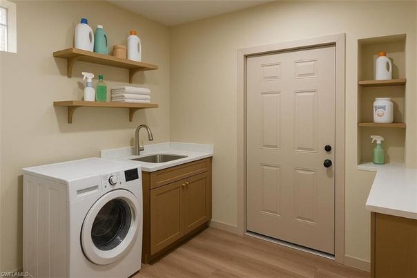 Interior, Washer, Wood Texture Flooring