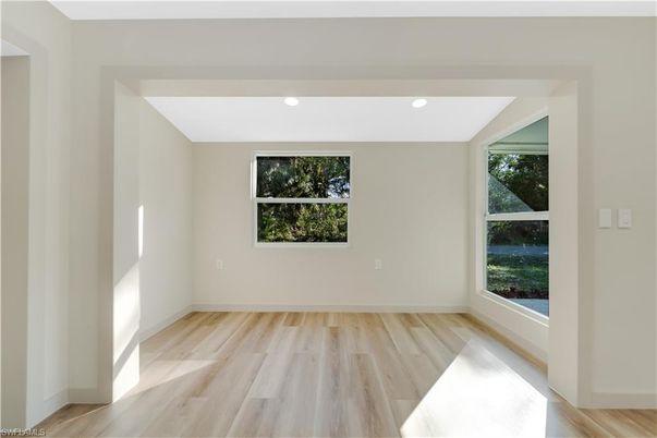 Empty room, Interior, Recessed Lighting, Wood Texture Flooring