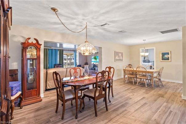 Chandelier, Dining room, Interior, Pendant Lights, Wood Texture Flooring