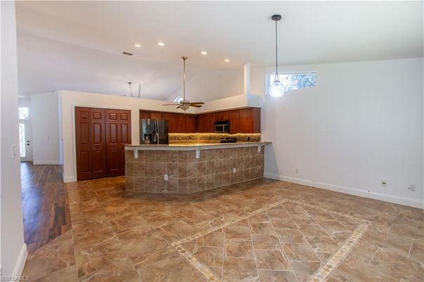 Interior, Kitchen, Pendant Lights, Recessed Lighting, Wood Texture Flooring