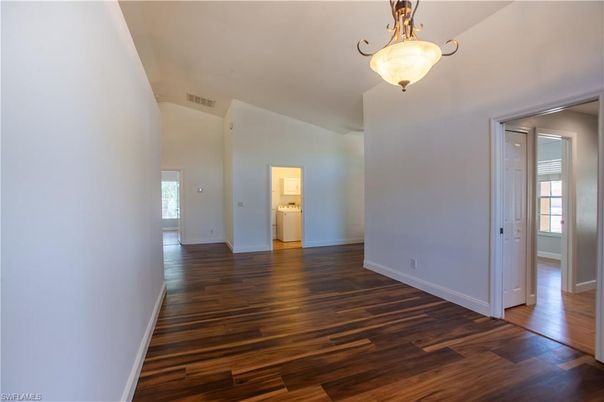 Empty room, Interior, Pendant Lights, Wood Texture Flooring