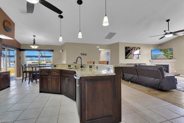Dining room, Fireplace, Interior, Living room, Pendant Lights